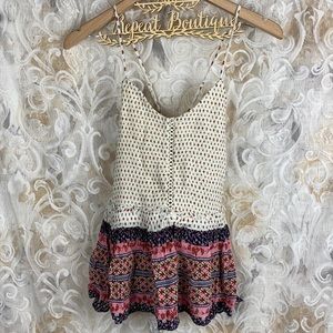 Anthro Patrons Of Peace Spaghetti Strap Tank Top Stretchy Boho Ruffle Papyrus